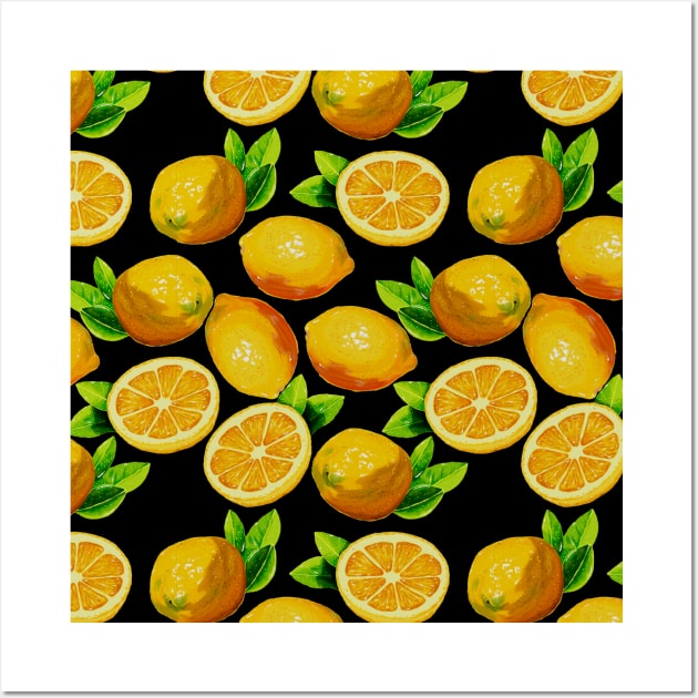 Cute Yellow Lemons Citrus Fruit Food Pattern Gift Wall Art by Freid